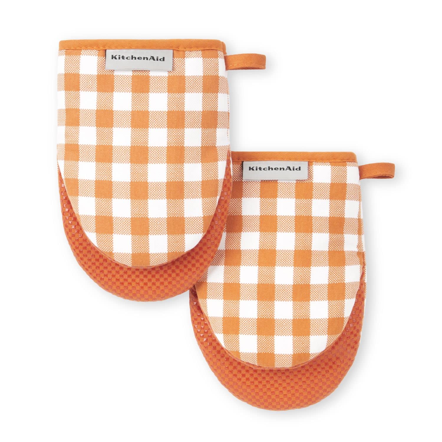 KitchenAid Gingham Mini Oven Mitt 2-Pack Set, Milkshake Tan, 5.5&quot;x8&quot;