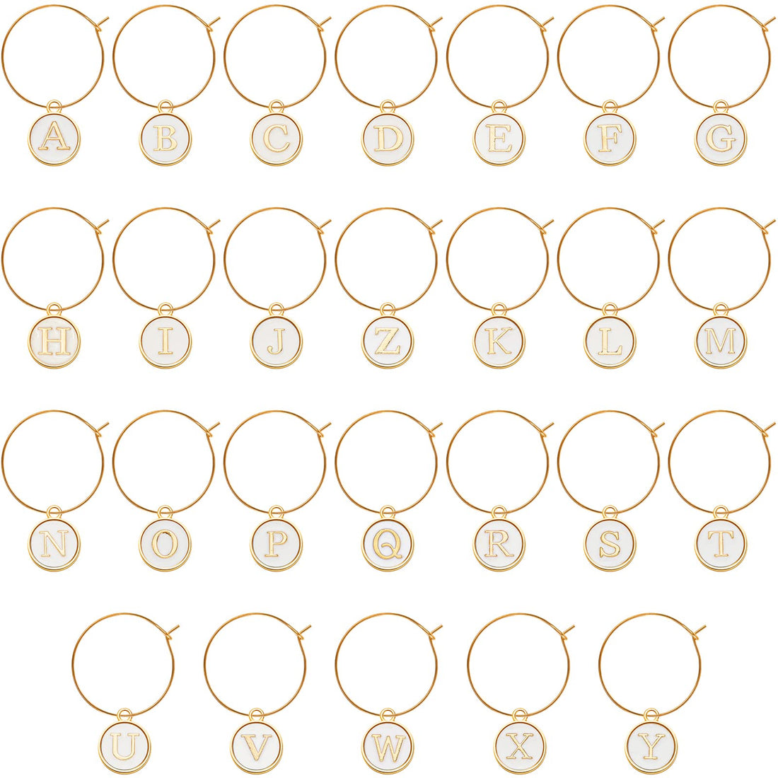 Hicarer 26 Pieces Wine Charms for Stem Glasses with Rings Tags Metal Letters Glass Charm Markers Letters Beads Markers for Wine Cocktail Champagne Party Favors Decorations Family Gathering