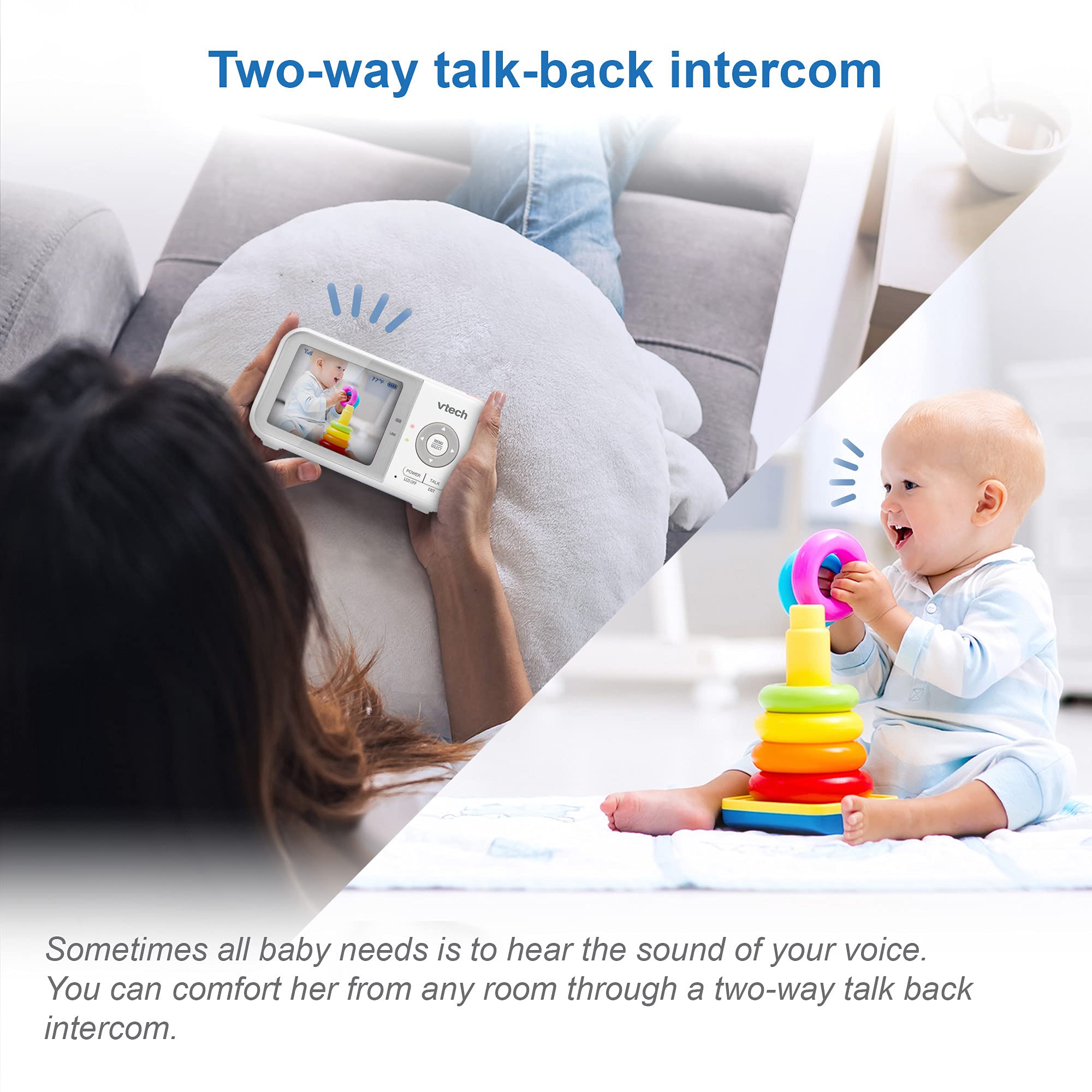 VTech VM819 Baby Monitor, 2.8” Screen, Night Vision, 2-Way Audio, Temperature Sensor and Lullabies, Secure Transmission No WiFi