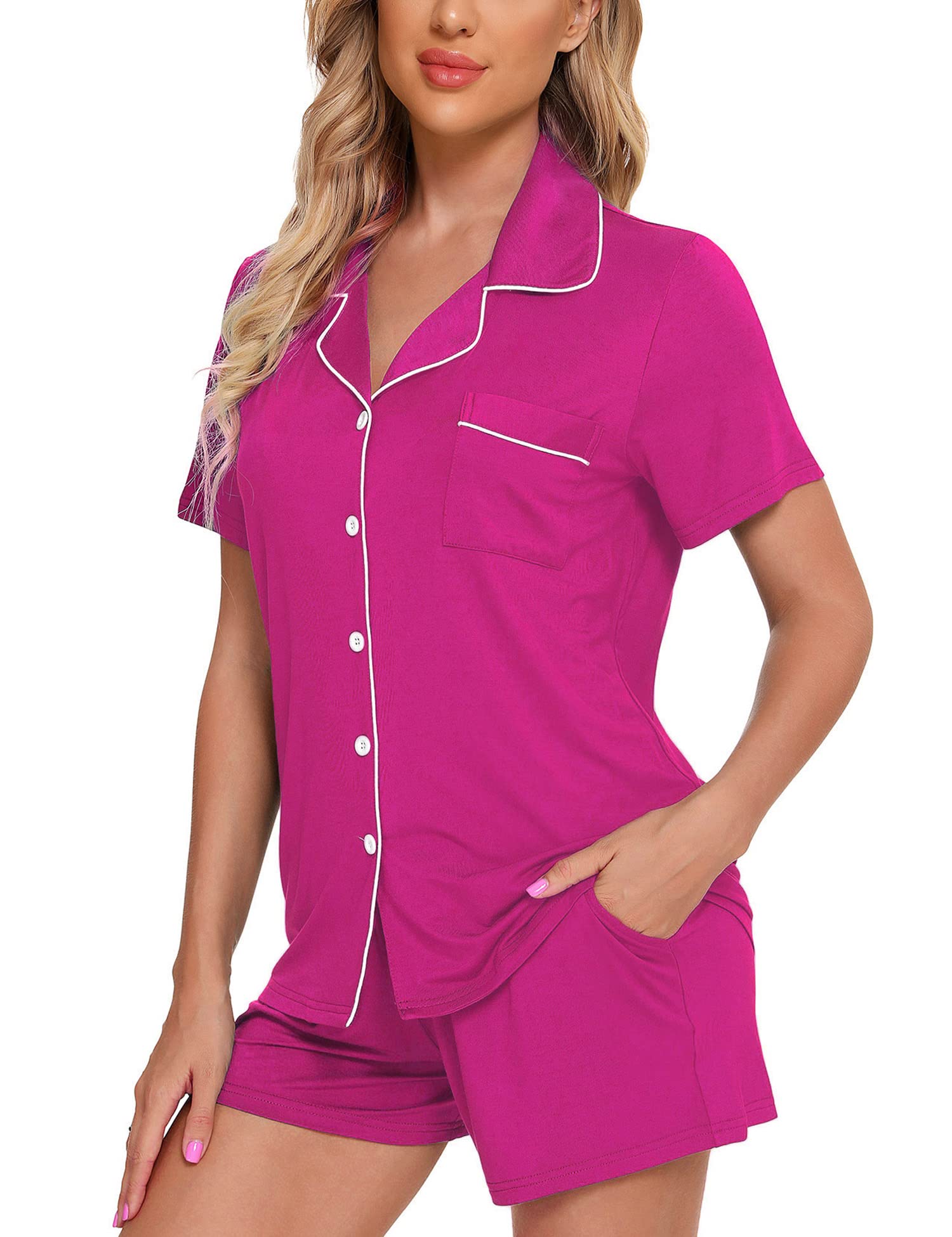 Senert Pajamas Set For Women Short Sleeve Sleepwear Soft Button Down Pjs Set Nightwear Lounge Sets S-XXL