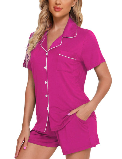 Senert Pajamas Set For Women Short Sleeve Sleepwear Soft Button Down Pjs Set Nightwear Lounge Sets S-XXL