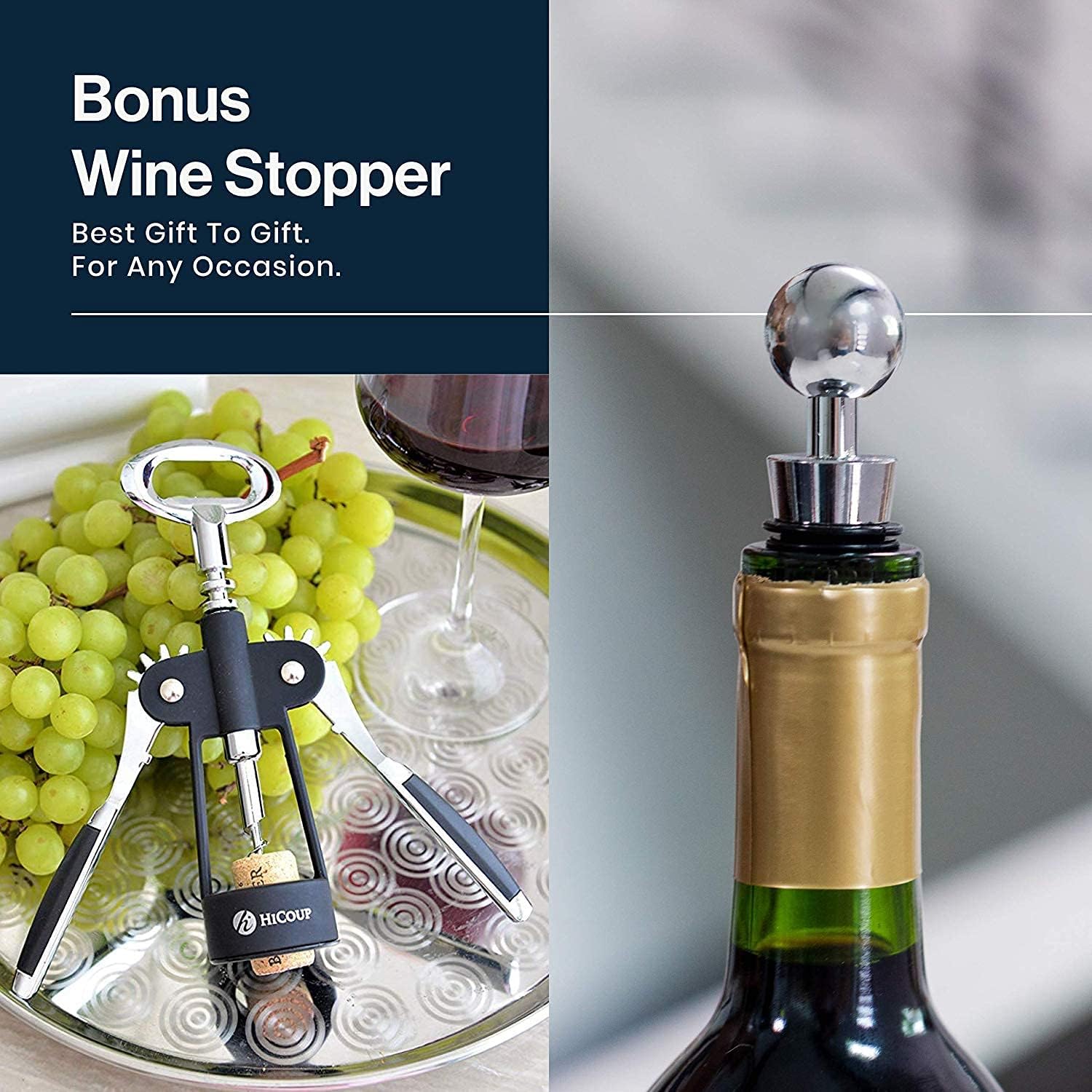 HiCoup Kitchenware Wine Openers - Corkscrew Bottle Openers, Foil Cutter Key for Waiters, Bartenders and Wine Corkscrew &amp; Bottle Opener - Easy To Use, All-In-One Beer And Wine Bottle Openers w/Stopper