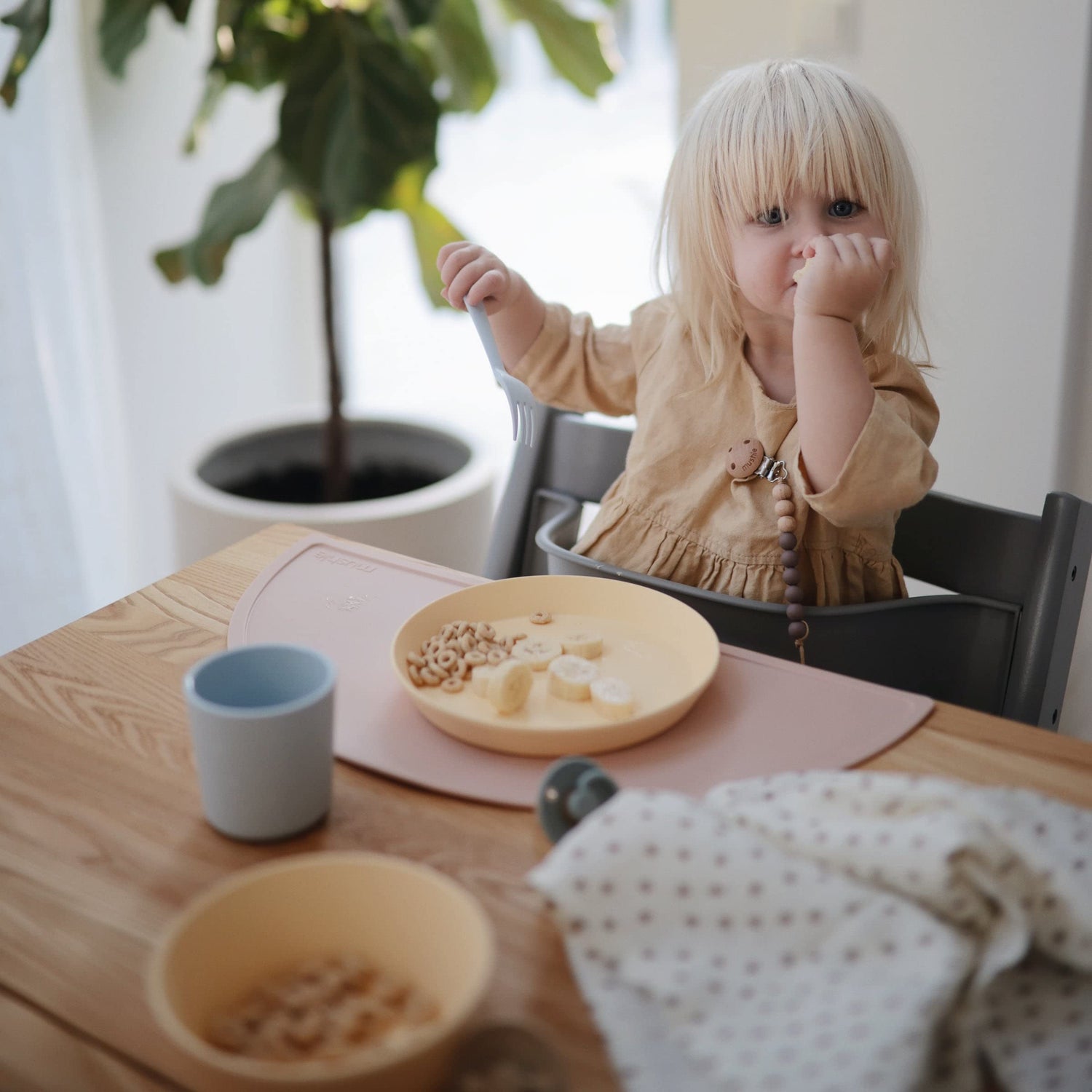 mushie Flatware Fork and Spoon Set for Kids | Made in Denmark (Sage)
