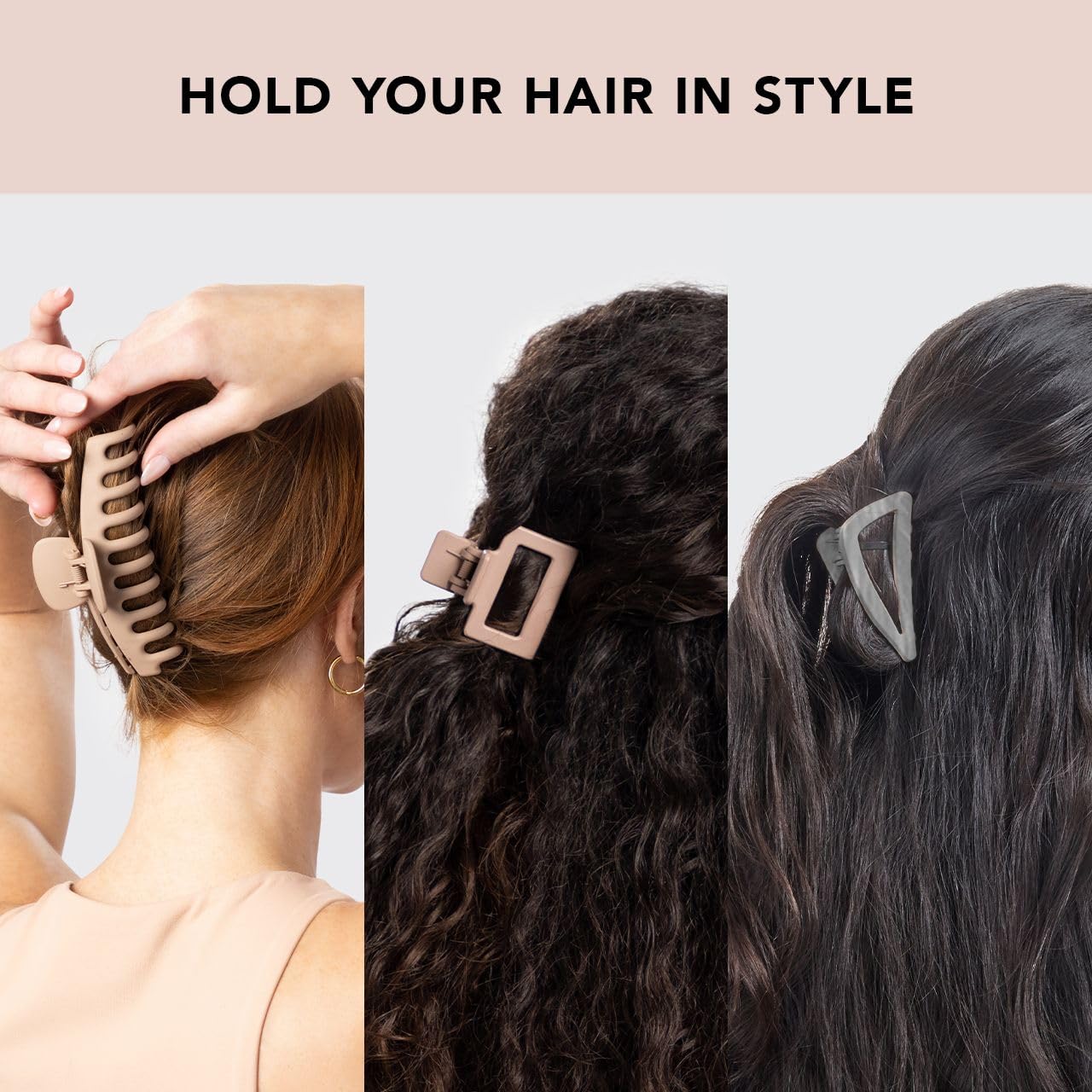 Kitsch Large Assorted Hair Clips for Women - Medium Open Shape Hair Claw Clips for Thick Hair | Small Open Shape Hair Clip &amp; Big Claw Clip for Teen Girls | Hair Styling Accessories, 3 pcs