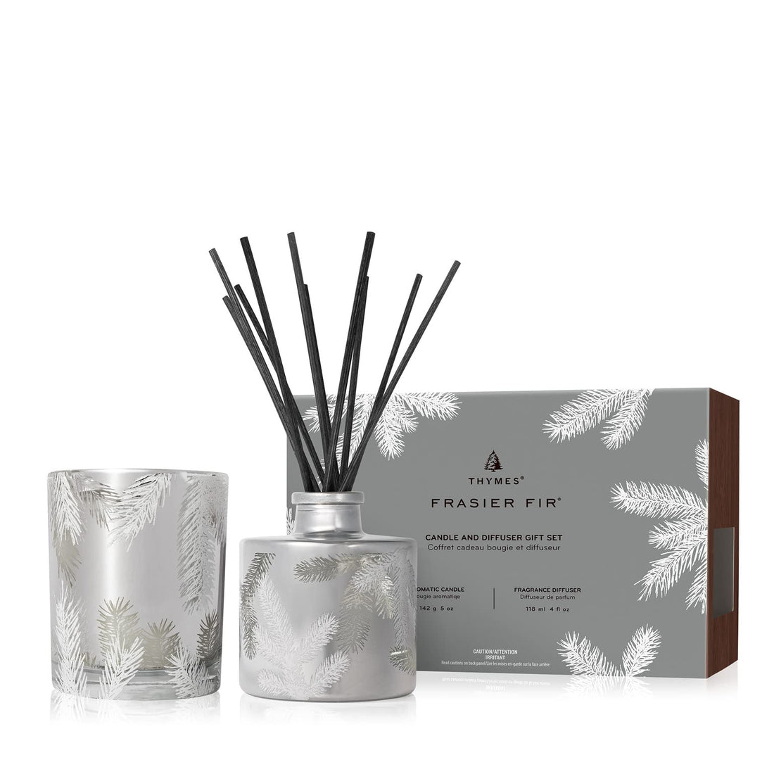 Thymes Frasier Fir Statement 3-Wick Candle - Scented Candle with Crisp Notes of Siberian Fir Needles, Cedarwood, and Relaxing Sandalwood - Luxury Home Fragrance - Silver Candle (12.5 oz)