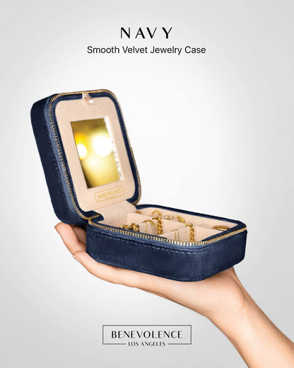 Benevolence LA Plush Velvet Travel Jewelry Storage Box | Travel Jewelry Case Small Jewelry Box for Women | Jewelry Travel Organizer | Earring Organizer with Mirror - Dusty Pink