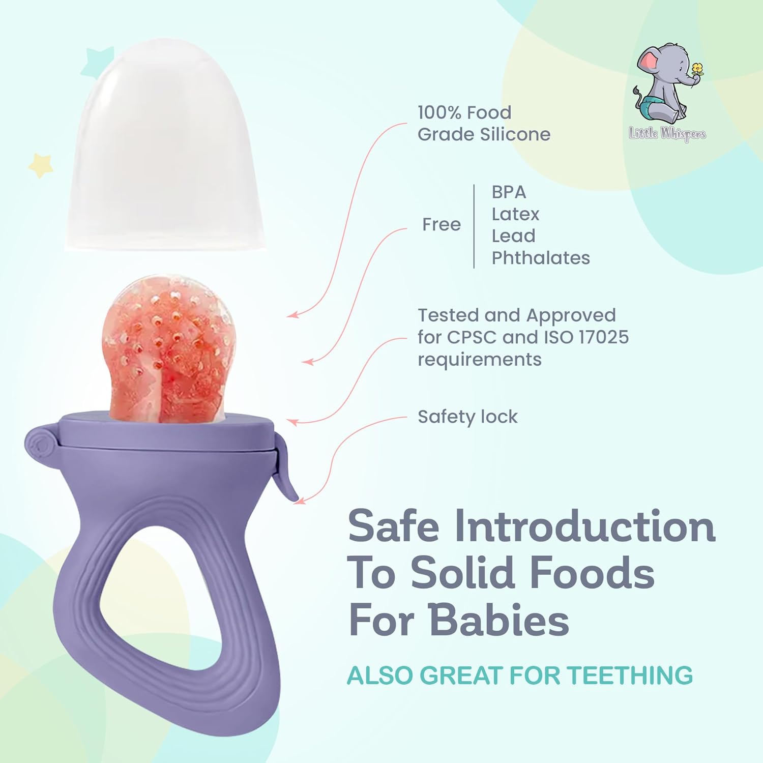 LittleWhispers Baby Fruit &amp; Food Feeder Pacifier - Pacifier Feeders for Fresh Fruit or Frozen Breastmilk - Infant Teething Relief - Set of 2