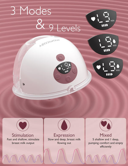 Momcozy Breast Pump Hands Free M5, Wearable Breast Pump of Baby Mouth Double-Sealed Flange with 3 Modes &amp; 9 Levels, Electric Breast Pump Portable - 24mm, 2 Pack Mint