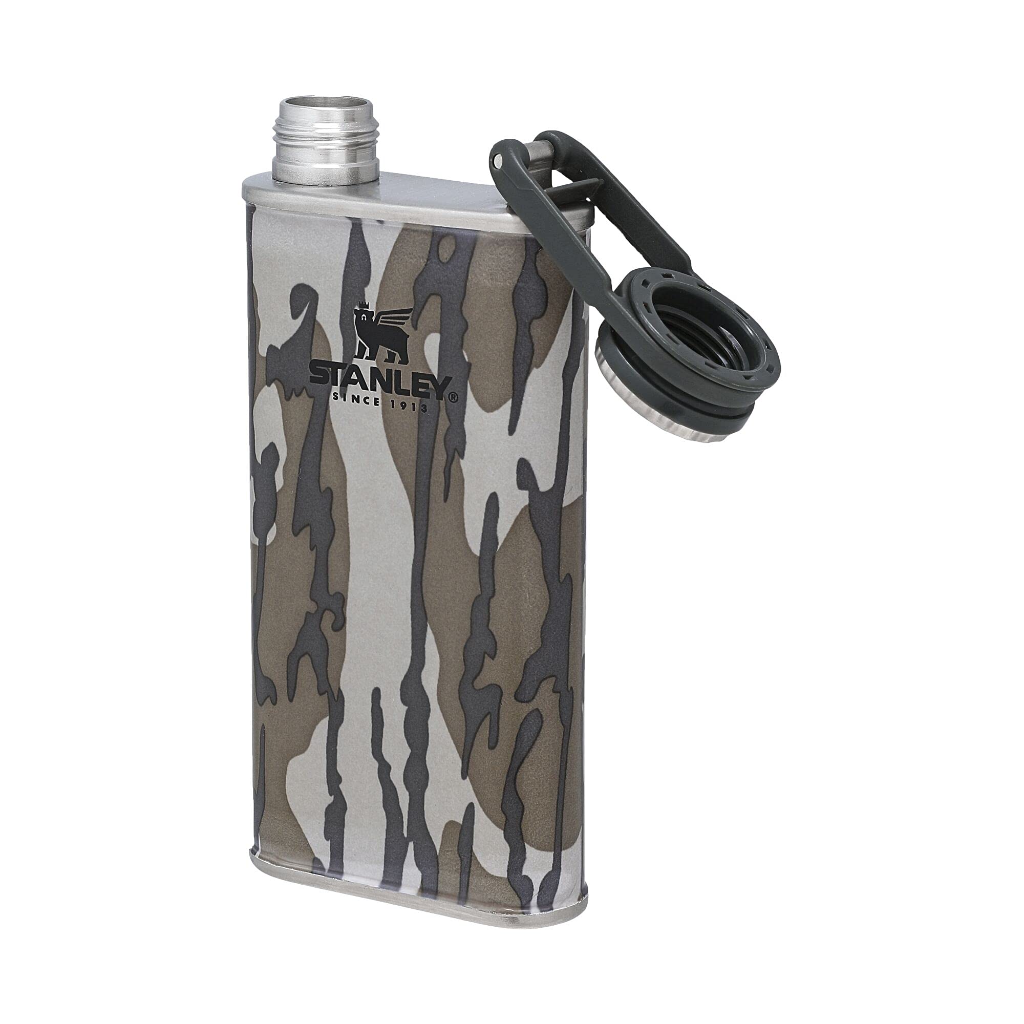 Stanley Classic Flask 8 oz / 0.23 L with Never-Lose Cap, Wide Mouth Stainless Steel Hip Flask for Easy Filling &amp; Pouring, Insulated BPA-Free Leak-Proof Flask,Hammertone Green