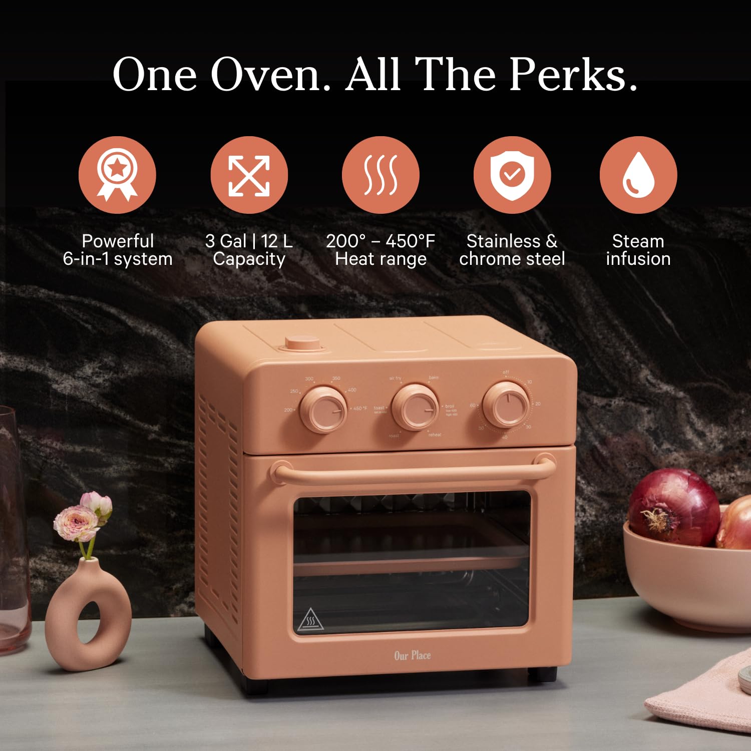 Our Place Wonder Oven | 6-in-1 Air Fryer &amp; Toaster Oven with Steam Infusion | Compact, Countertop Friendly, Fast Preheat, Multifunctional | Air Fry, Toast, Roast, Bake, Reheat &amp; Broil | Steam