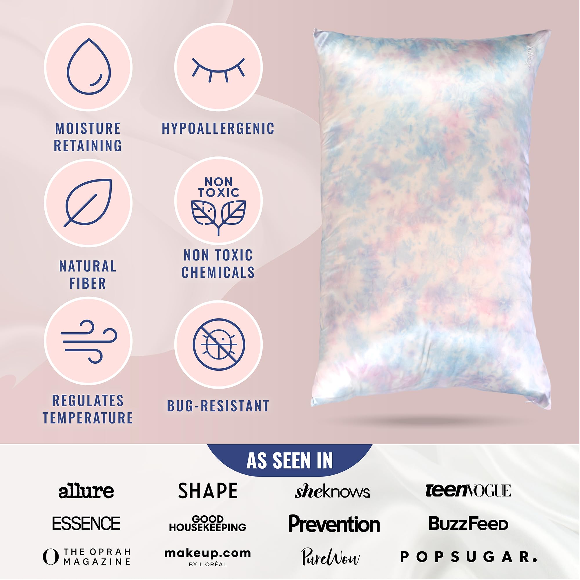 Blissy Silk Pillowcase - 100% Pure Mulberry Silk - 22 Momme 6A High-Grade Fibers - Silk Pillow Cover for Hair &amp; Skin - Regular, Queen &amp; King with Hidden Zipper (Standard,Blissy White)