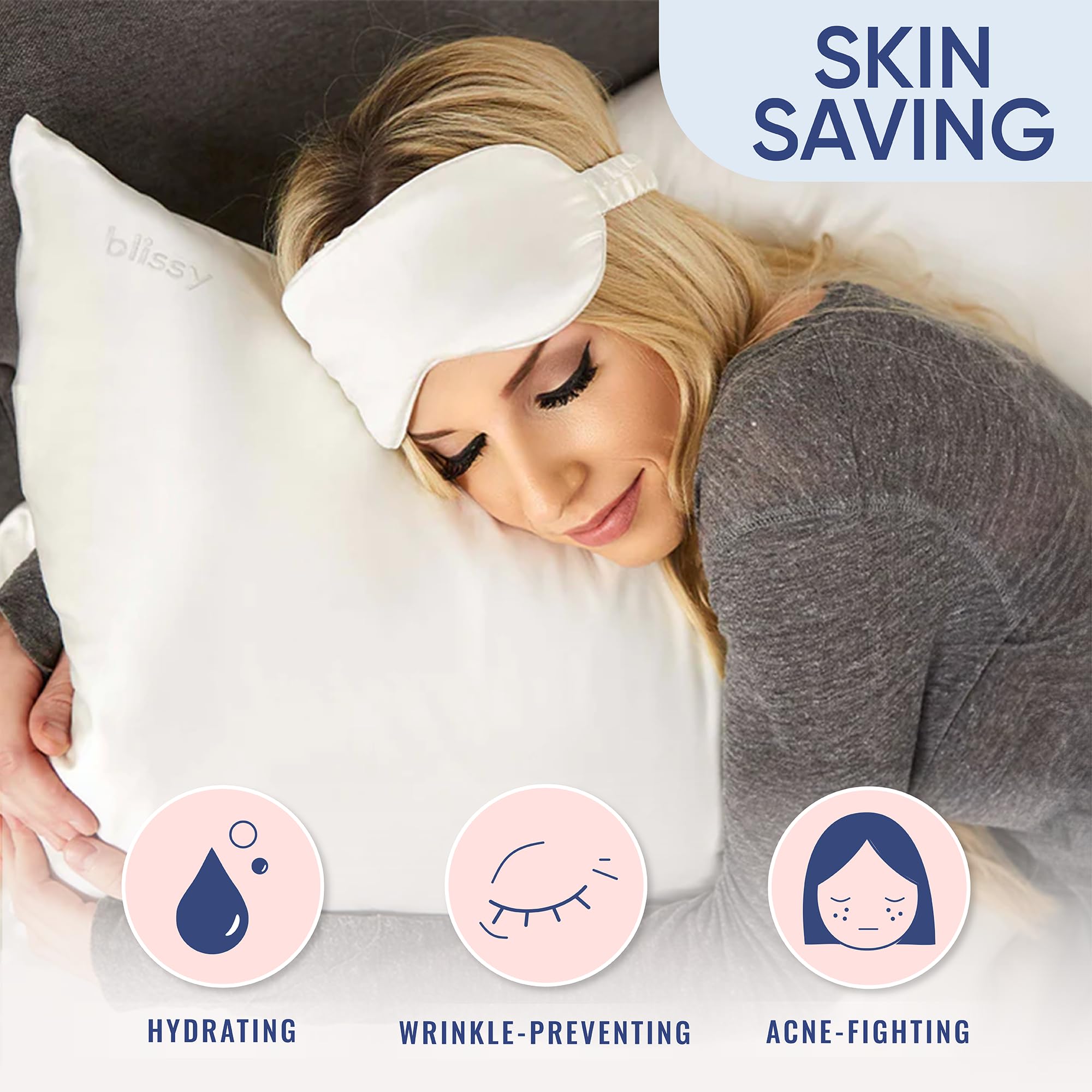 Blissy Silk Pillowcase - 100% Pure Mulberry Silk - 22 Momme 6A High-Grade Fibers - Silk Pillow Cover for Hair &amp; Skin - Regular, Queen &amp; King with Hidden Zipper (Standard,Blissy White)