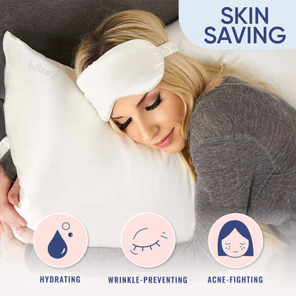 Blissy Silk Pillowcase - 100% Pure Mulberry Silk - 22 Momme 6A High-Grade Fibers - Silk Pillow Cover for Hair &amp; Skin - Regular, Queen &amp; King with Hidden Zipper (Standard,Blissy White)