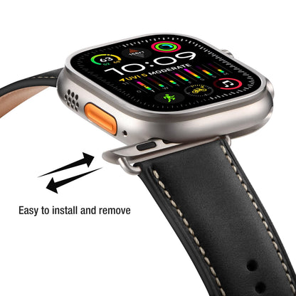 Bestig Compatible with Apple Watch Band 49mm 46mm 45mm 44mm 42mm(Series 3 2 1) Apple Watch Leather Bands Genuine Leather for iWatch Strap Ultra Series 10 9 8 7 6 5 4 SE Women Man-Redbrown/Black