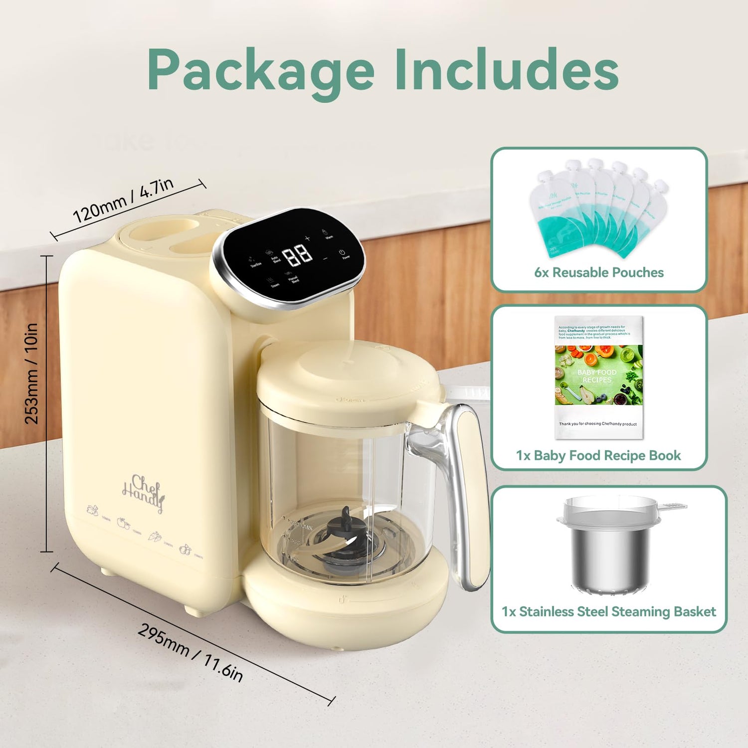 Baby Food Maker | Baby Food Processor with Steaming Basket | Baby Steamer, Blender, and Puree Maker | Milk Warmer Machine | Auto Cooking &amp; Grinding | Touch Screen Control (Green)