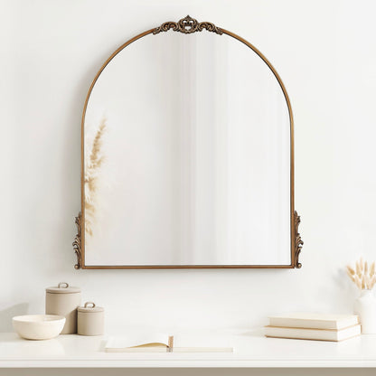 Kate and Laurel Myrcelle Traditional Arched Mirror, 25 x 33, Gold, Decorative Large Arch Mirror with Ornate Garland Detailing Along The Crown and Edges of The Frame