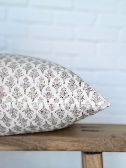 Pillow Cover 100% Linen 20 x 20 inches Double Sided Block Print with Zipper for Easy Removal Home Decor Shabby Chic Farmhouse Neutral Decorative Sofa Couch Accent (Plaid White Grey)