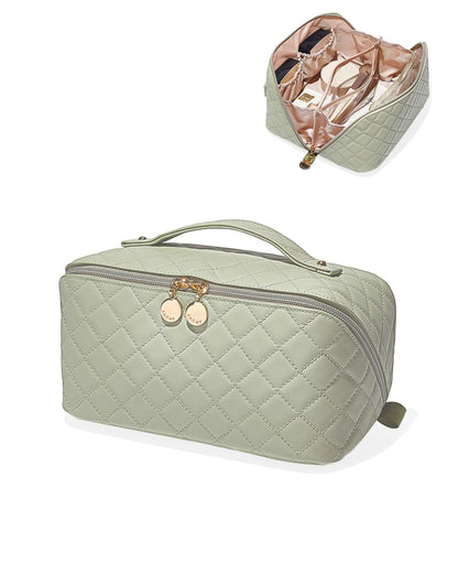 EACHY Travel Makeup Bag,Large Capacity Cosmetic Bags for Women,Waterproof Portable Pouch Open Flat Toiletry Bag Make up Organizer with Divider and Handle