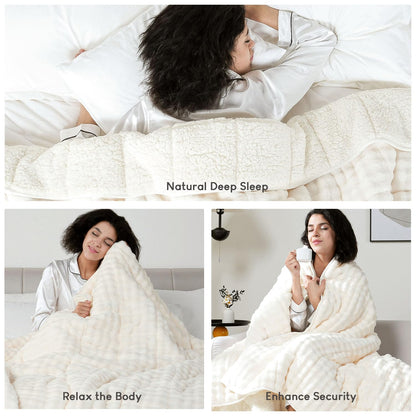 Cottonblue Weighted Blanket 15lbs Bubble Faux Fur Plush Sherpa Weighted Blankets for Adults, Fits Queen Size Bed, Cute Fuzzy Warm Heavy Blanket for Calm and Better Sleep, 60&quot;x80&quot;, Cream White