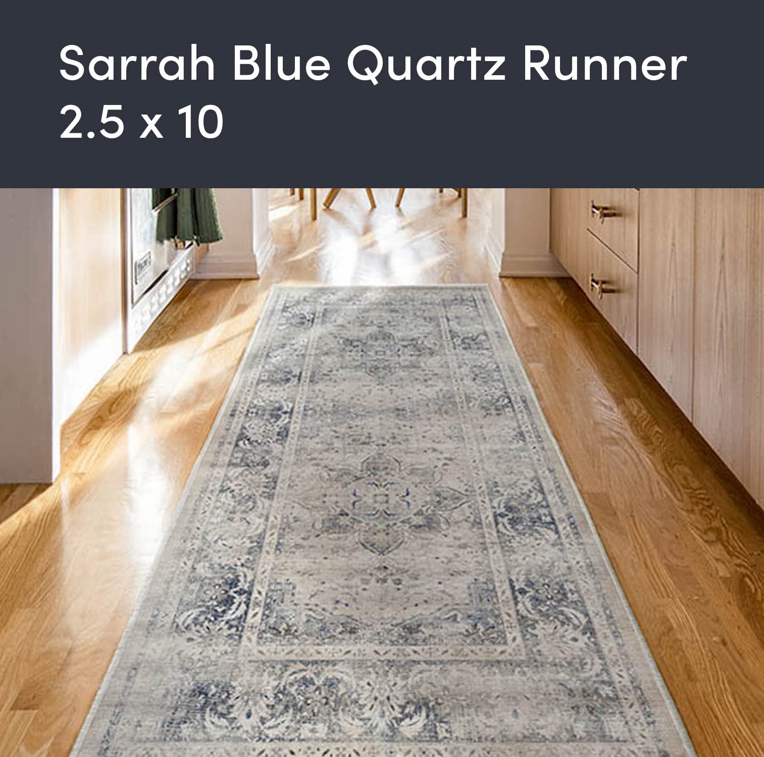 RUGGABLE – Sarrah Blue Quartz – Machine Washable Runner Rug – Pet &amp; Child Friendly – Stain &amp; Water Resistant – Non-Slip – 2.5&