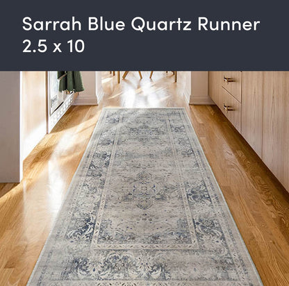 RUGGABLE – Sarrah Blue Quartz – Machine Washable Runner Rug – Pet &amp; Child Friendly – Stain &amp; Water Resistant – Non-Slip – 2.5&