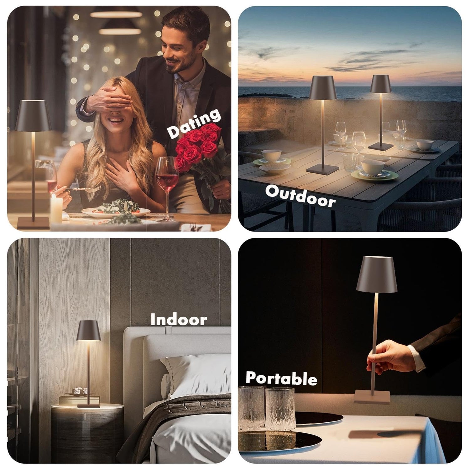 2-Pack LED Cordless Table Lamp, Rechargeable Battery Desk lamp 3W 5500mAh Battery Operated Stepless Dimming Modern Portable Table Light for Restaurant/Bedroom/Outdoor IP54 Waterproof (Off White)