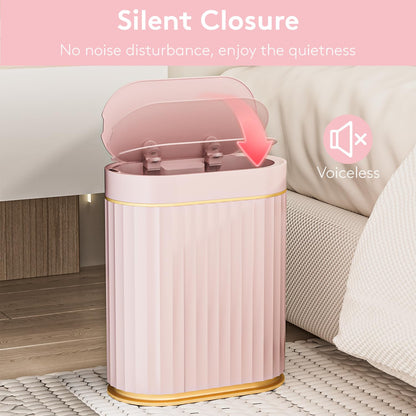 ELPHECO Mini Desktop Trash Can with Lid, Small Slim Automatic Garbage Can, 1.3 Gallon Motion Sensor Countertop Waste Basket for Bedroom, Office, Bathroom, White with Grey Trim