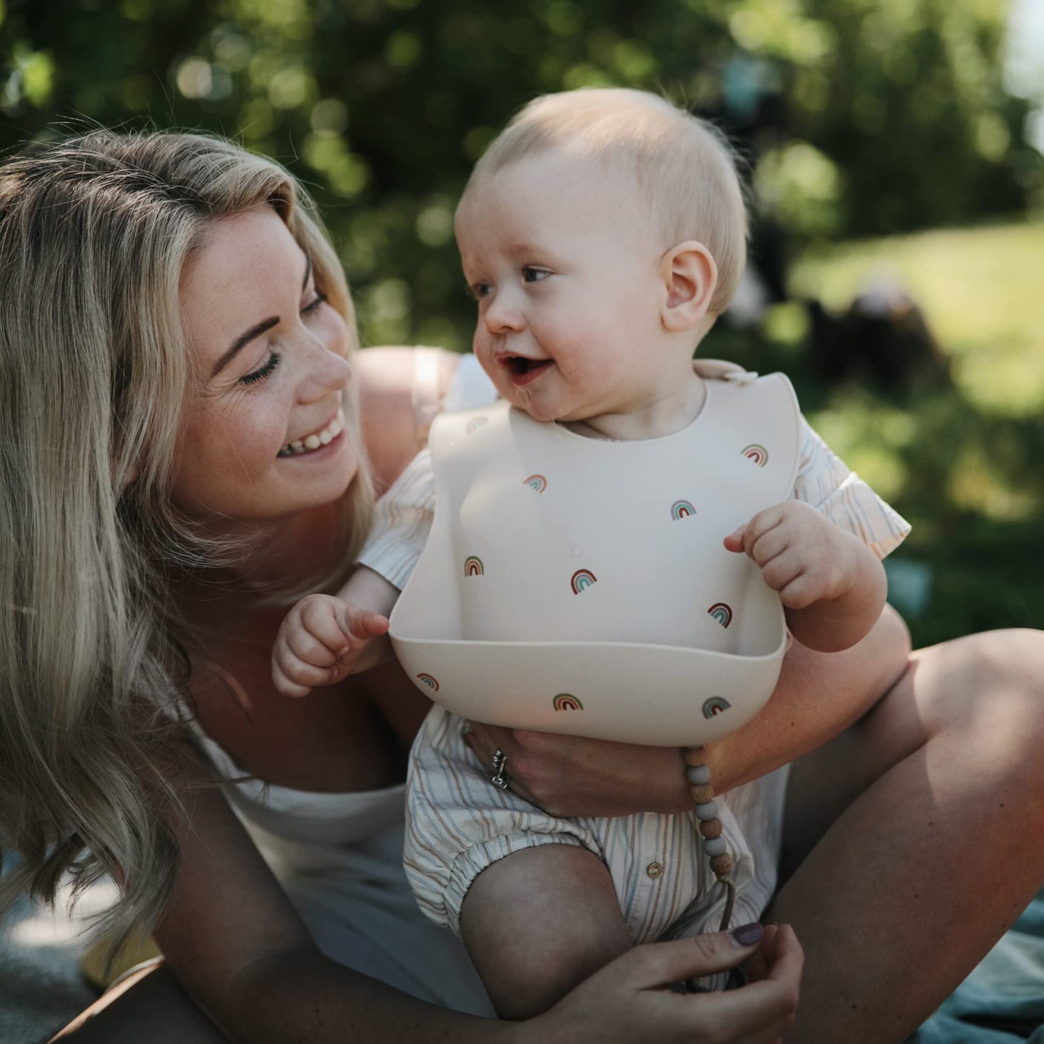 mushie Silicone Baby Bib | Adjustable Fit Waterproof Bibs (Whales)