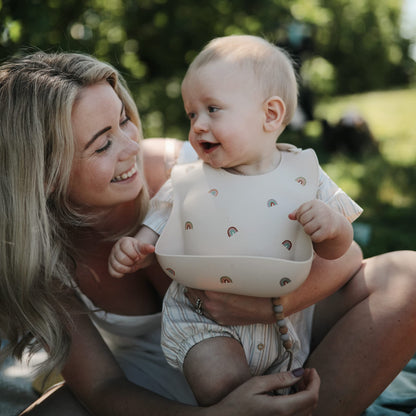 mushie Silicone Baby Bib | Adjustable Fit Waterproof Bibs (Whales)