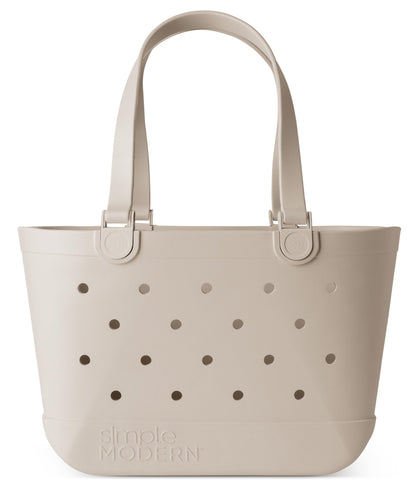 Simple Modern Beach Bag Rubber Tote | Waterproof Medium Tote Bag with Zipper Pocket for Pool, Groceries, Sports | Gifts For Women | Getaway Bag Collection | Almond Birch