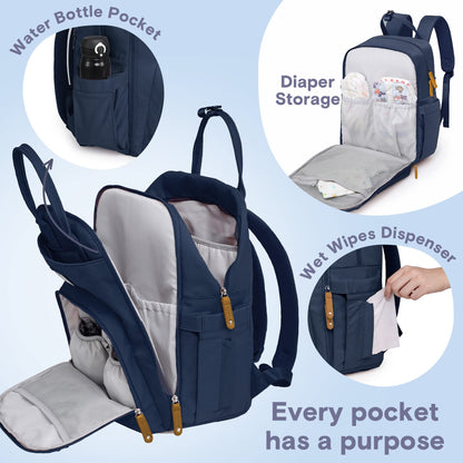 RUVALINO Diaper Bag Backpack, Multifunction Travel Pack Maternity Baby Changing Bags, Large Capacity, Waterproof, Beige