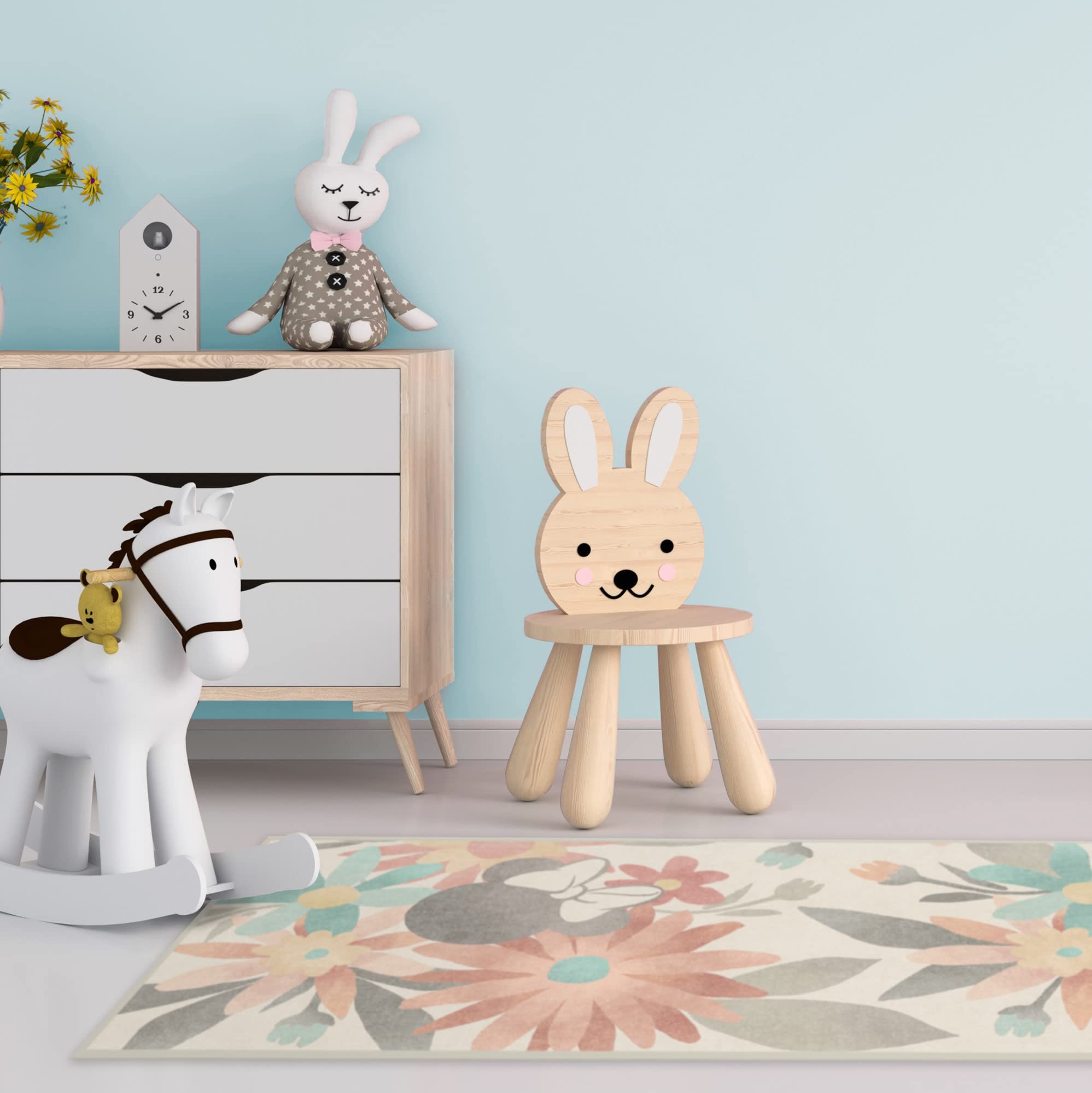 RUGGABLE Disney Classic Minnie Mouse Washable Rug - Perfect Area Rug for Nursery Playroom Kids Room - Pet &amp; Child Friendly - Stain &amp; Water Resistant - Trellis Pink 5&