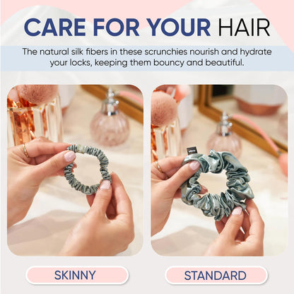 Blissy Silk Scrunchies (3 Pack) - 100% Pure Mulberry Silk - 22 Momme 6A High-Grade Fibers - Silk Scrunchie for Straight &amp; Curly Hair - Preventing Breakage, Tangling, &amp; Creasing (Rose Skinny)