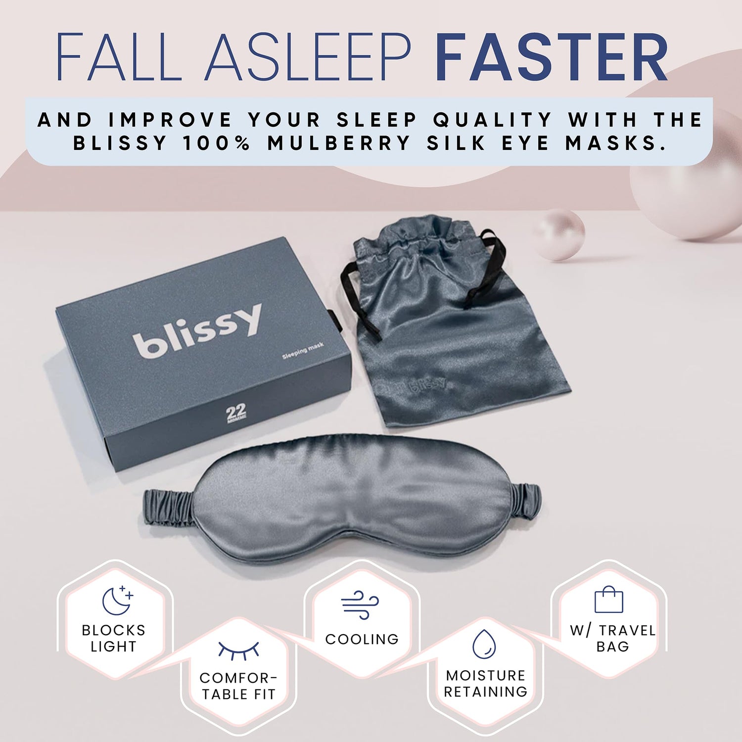 Blissy Silk Sleep Mask - Silk Eye Sleeping Mask for Women &amp; Men for Total Blackout - Silk Eye Mask - 100% Pure Mulberry Silk, 22 Momme 6a Fibers - Blindfold Silk Sleep Mask Side Sleeper Eye Cover