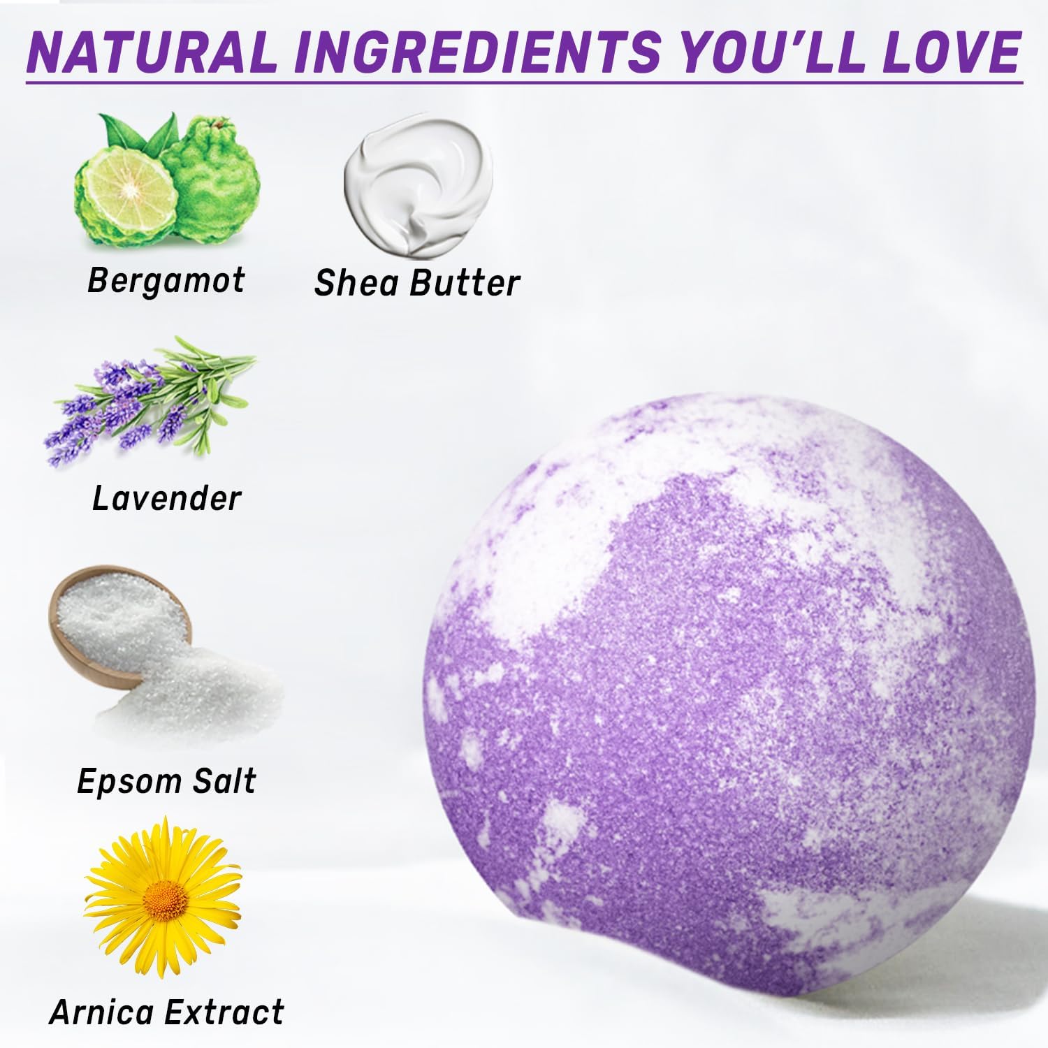 Arnica Bubble Bath Bombs Infused Lavender &amp; Bergamot - Essential Luxurious Mega Foaming Bath bombs Additives for Dry Skin Nourishment Moisturizing - Blissful Bathing Experience Christmas Birthday Gift