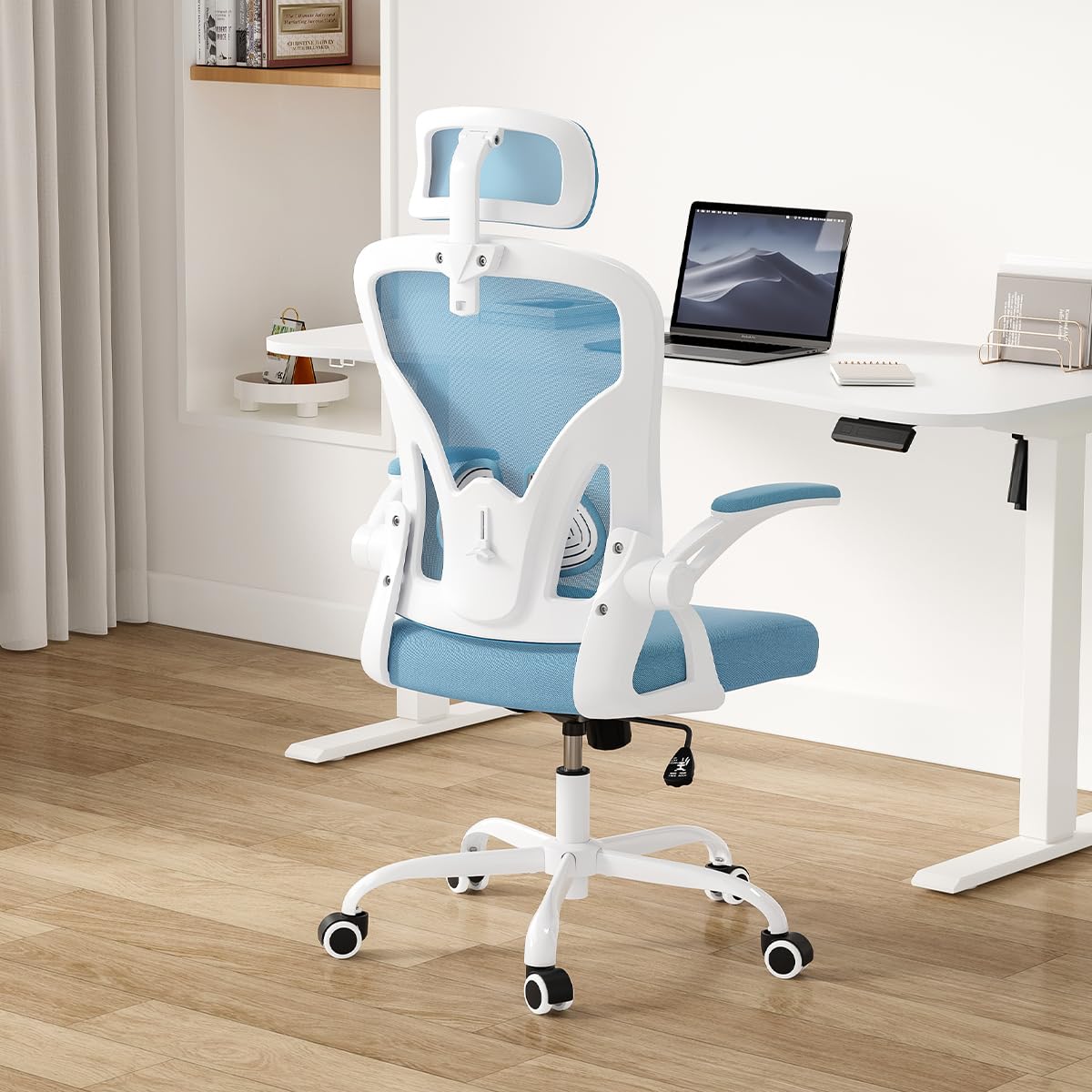 Farini Ergonomic Office Chair, Home Office Desk Chair with Headrest, High Back Computer Chair with Flip-up Armrests and Adjustable Lumbar Support for Home Office Study Bedroom, Khaki.