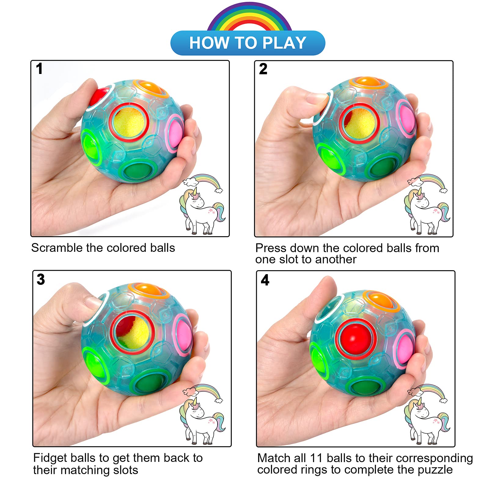 Vdealen Magic Rainbow Puzzle Ball- Fidget Ball Puzzle Game- Brain Teaser Toy for Boys &amp; Girls- Birthday Party Christmas Easter Gift Stocking Stuffers Toy for Kids Teens Adults- 2 Pack