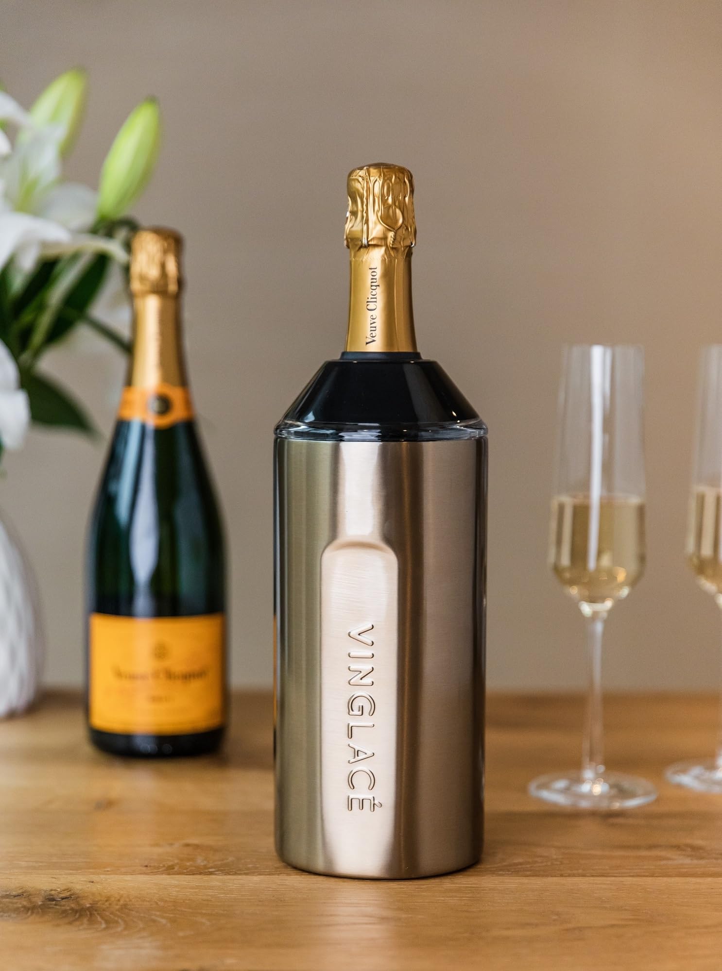 Vinglacé Wine Bottle Chiller- Portable Champagne Insulator- Stainless Steel Wine Cooler Sleeve, White