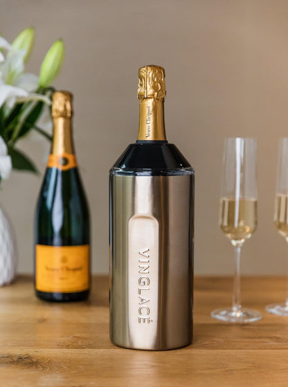 Vinglacé Wine Bottle Chiller- Portable Champagne Insulator- Stainless Steel Wine Cooler Sleeve, White