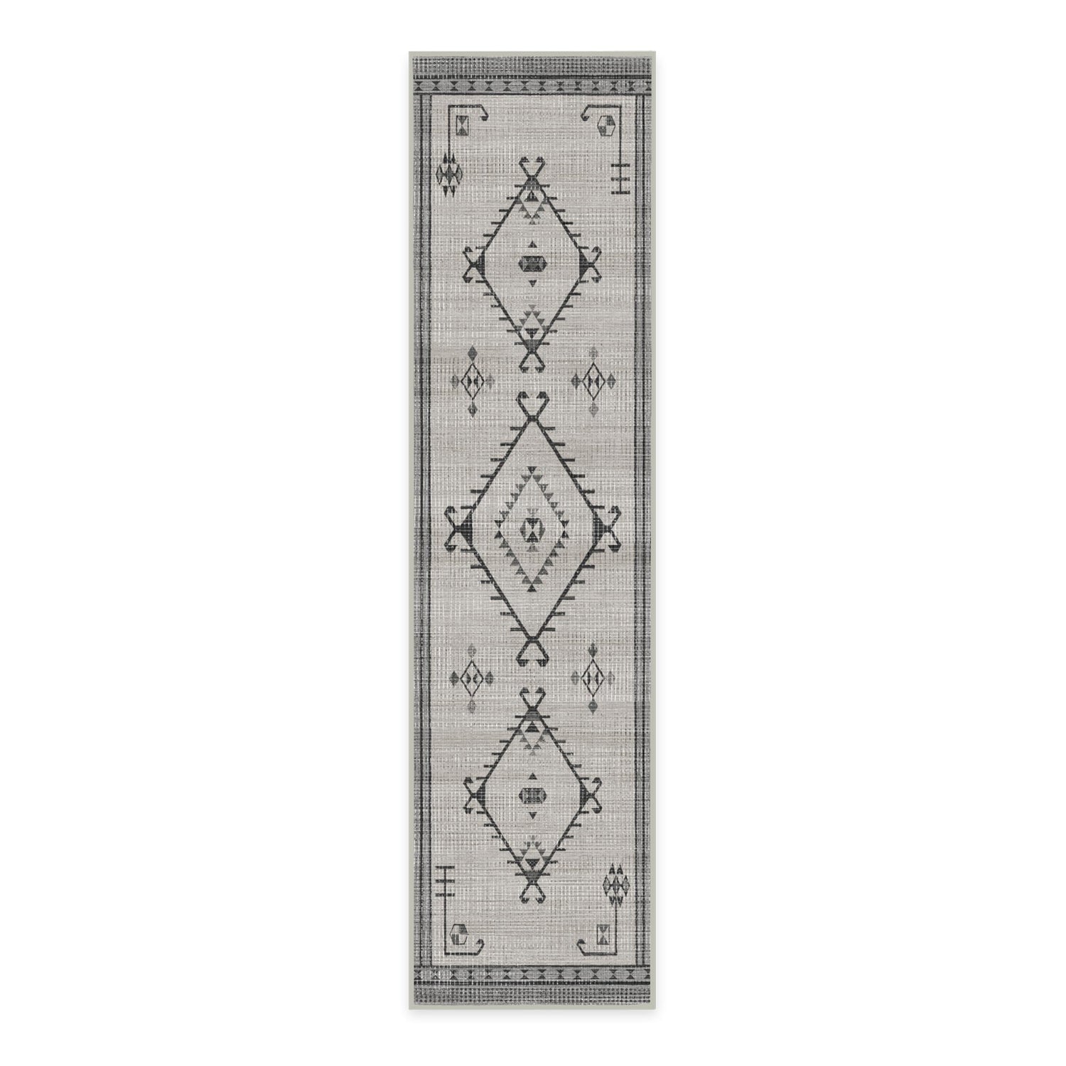 RUGGABLE Damali Runner Rug - Perfect Boho Washable Rug for Entryway Hallway Kitchen - Pet &amp; Child Friendly - Non-Toxic - Stain &amp; Water Resistant - Black &amp; White 2.5&