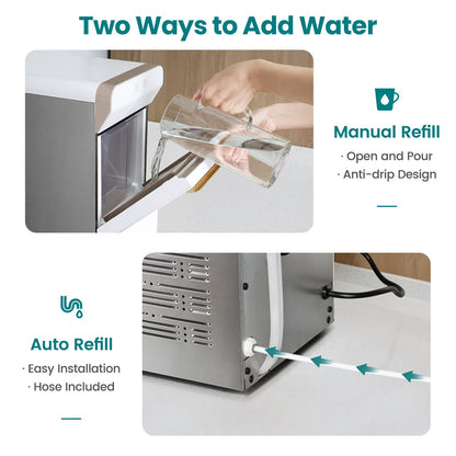 Gevi Household V2.0 Gemi Nugget Ice Maker Countertop Pellet Crushed Chewable Ice Machine with Self-Cleaning Open and Pour Water Refill for Kitchen Party Office Stainless Steel White