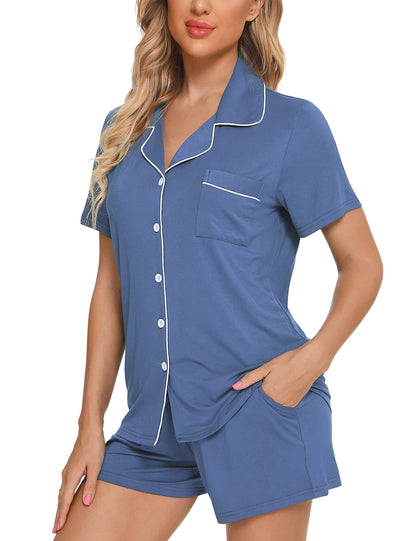 Senert Pajamas Set For Women Short Sleeve Sleepwear Soft Button Down Pjs Set Nightwear Lounge Sets S-XXL