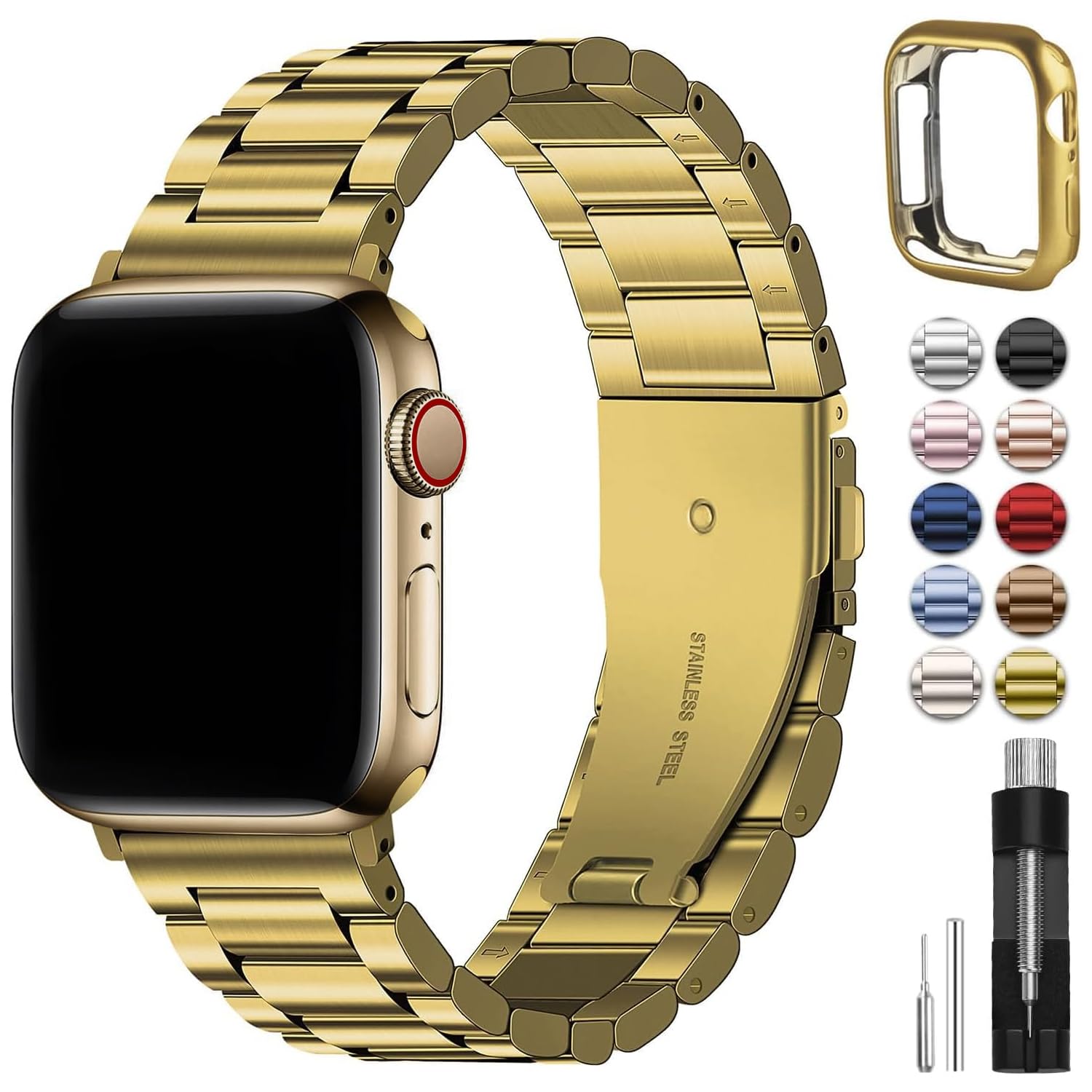 Fullmosa Compatible with Apple Watch Band 49mm 45mm 44mm 42mm 41mm 40mm 38mm, Stainless Steel iWatch Band with Case Compatible for Apple Watch Ultra 2 Ultra Series 10 9 8 7 6 5 4 3 2 1&amp;iWatch SE