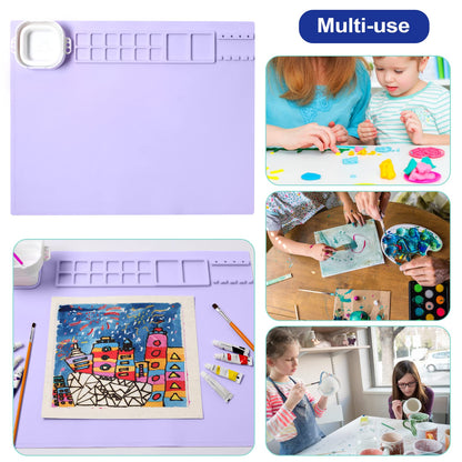 AWOKE Silicone Painting Mat - 20&quot;X16&quot; Silicone Art Mat with 1 Water Cup for Kids - Silcone Craft Mat has12 Color Dividers - 2 Paint Dividers (White)