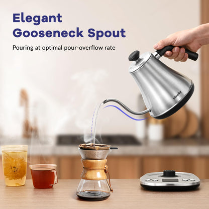 Mecity Electric Gooseneck Kettle With Keep Warm Function &amp; LCD Display Automatic Shut Off Coffee Kettle Temperature Control Pour Over Kettle 1200 Watt, 0.8L, 120V, Off White