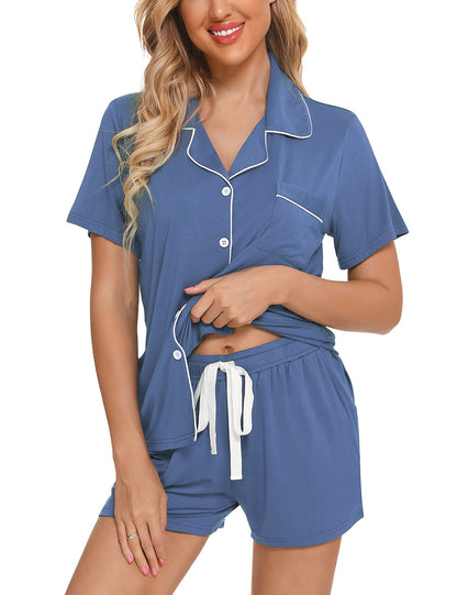 Senert Pajamas Set For Women Short Sleeve Sleepwear Soft Button Down Pjs Set Nightwear Lounge Sets S-XXL