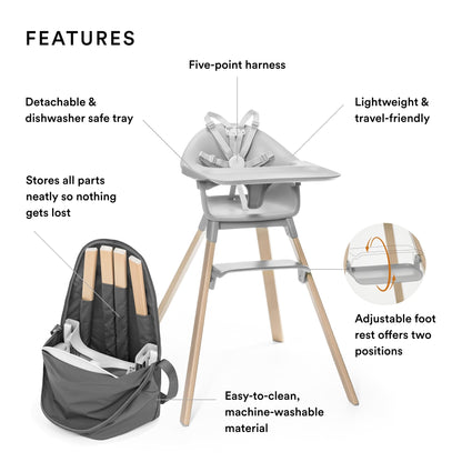 Stokke Clikk High Chair, Fjord Blue - All-In-One High Chair with Tray + Harness - Light, Durable &amp; Travel Friendly - Ergonomic with Adjustable Features - Best for 6-36 Months or Up to 33 lbs