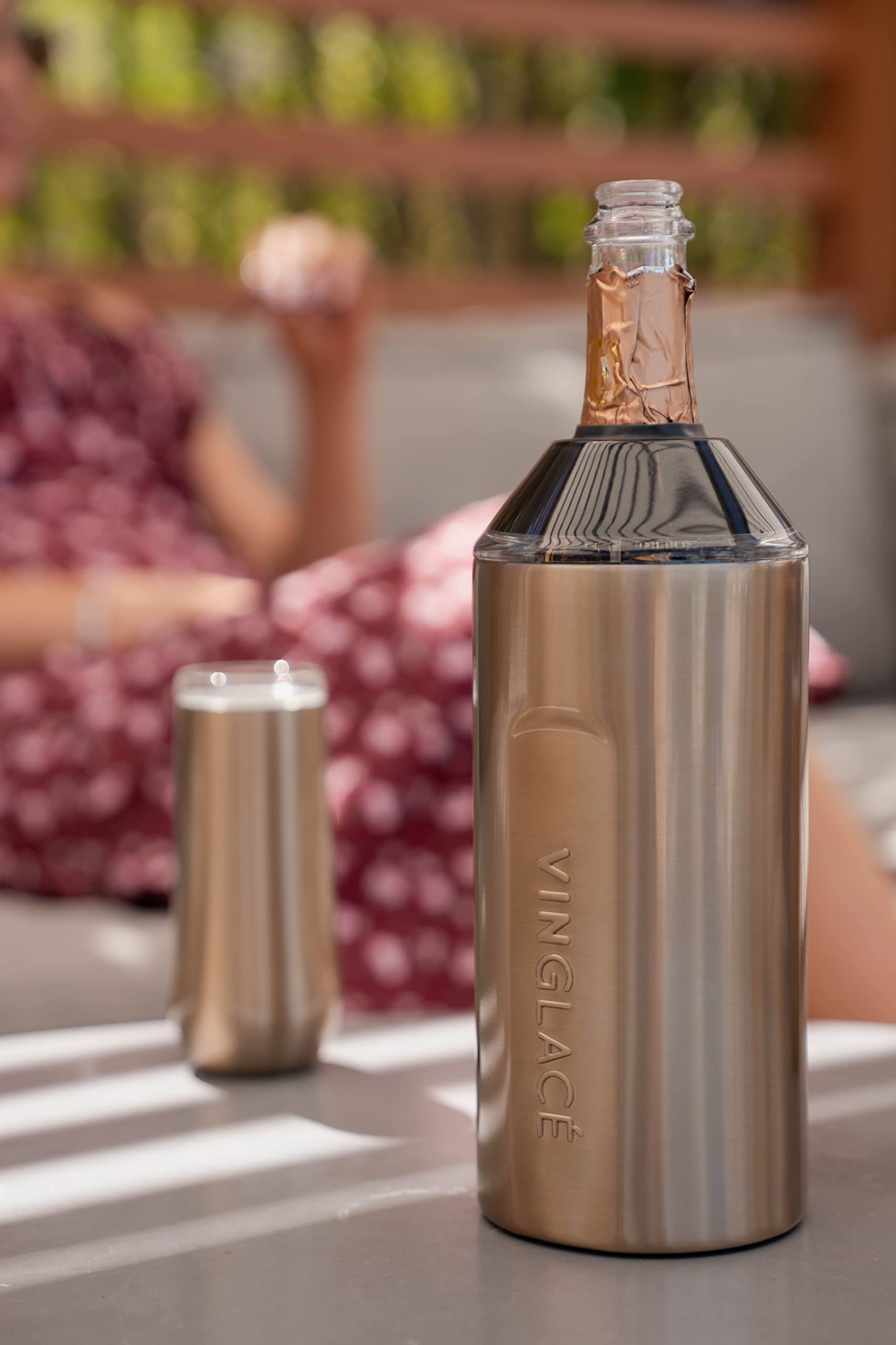 Vinglacé Wine Bottle Chiller- Portable Champagne Insulator- Stainless Steel Wine Cooler Sleeve, White