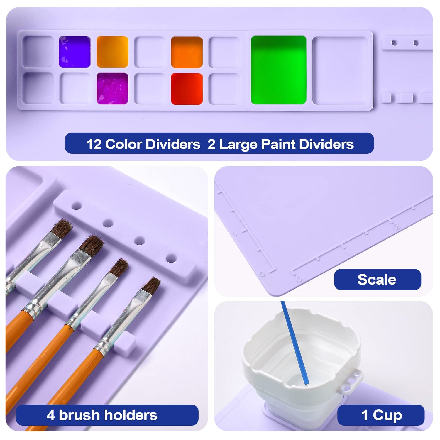 AWOKE Silicone Painting Mat - 20&quot;X16&quot; Silicone Art Mat with 1 Water Cup for Kids - Silcone Craft Mat has12 Color Dividers - 2 Paint Dividers (White)