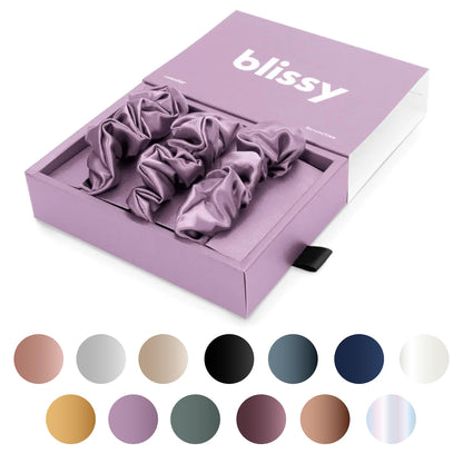 Blissy Silk Scrunchies (3 Pack) - 100% Pure Mulberry Silk - 22 Momme 6A High-Grade Fibers - Silk Scrunchie for Straight &amp; Curly Hair - Preventing Breakage, Tangling, &amp; Creasing (Rose Skinny)